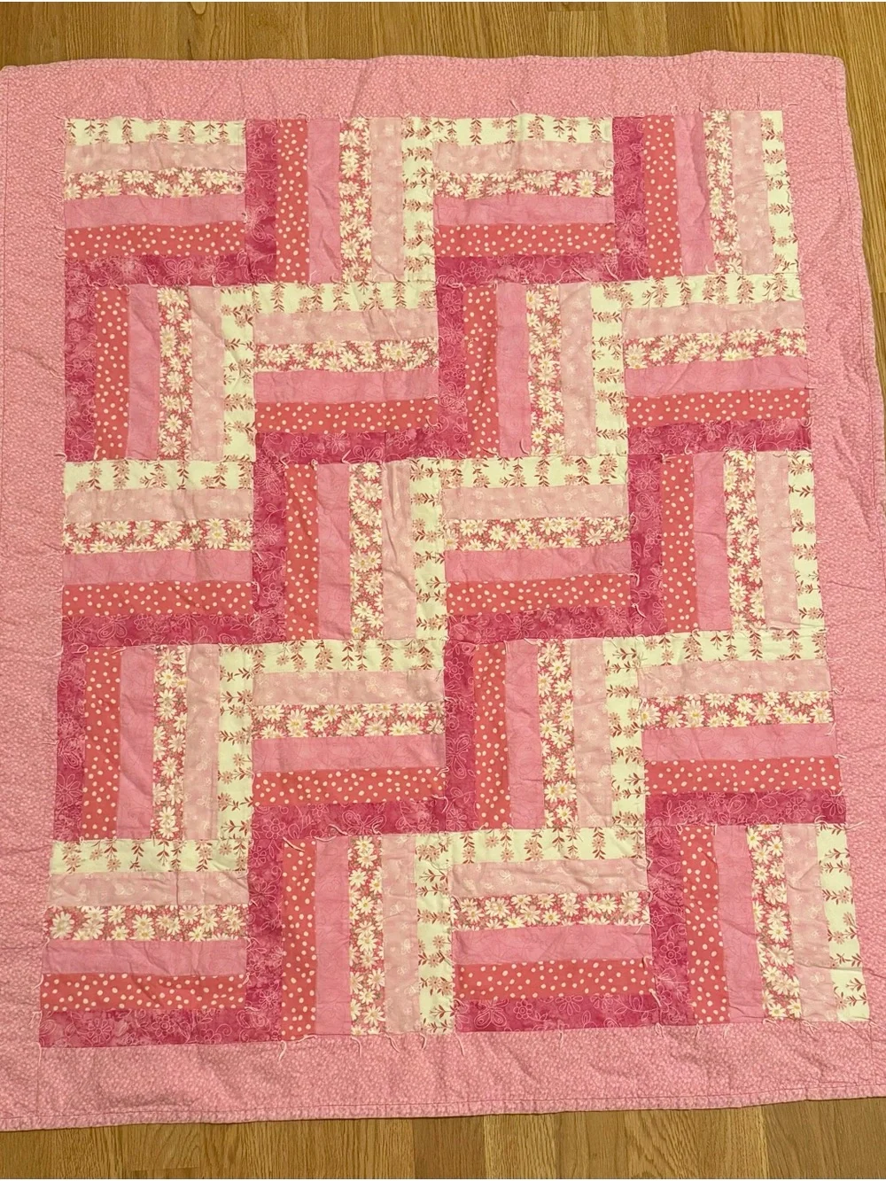 Handmade Pink Patchwork Quilt - Soft Floral Design
